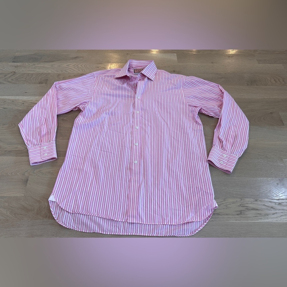 Thomas Pink long sleeve button down dress shirt pink striped size 15 1/2 | 34